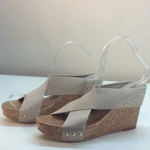 Abound Beige Canvas Wedge Sandals Size 9.5